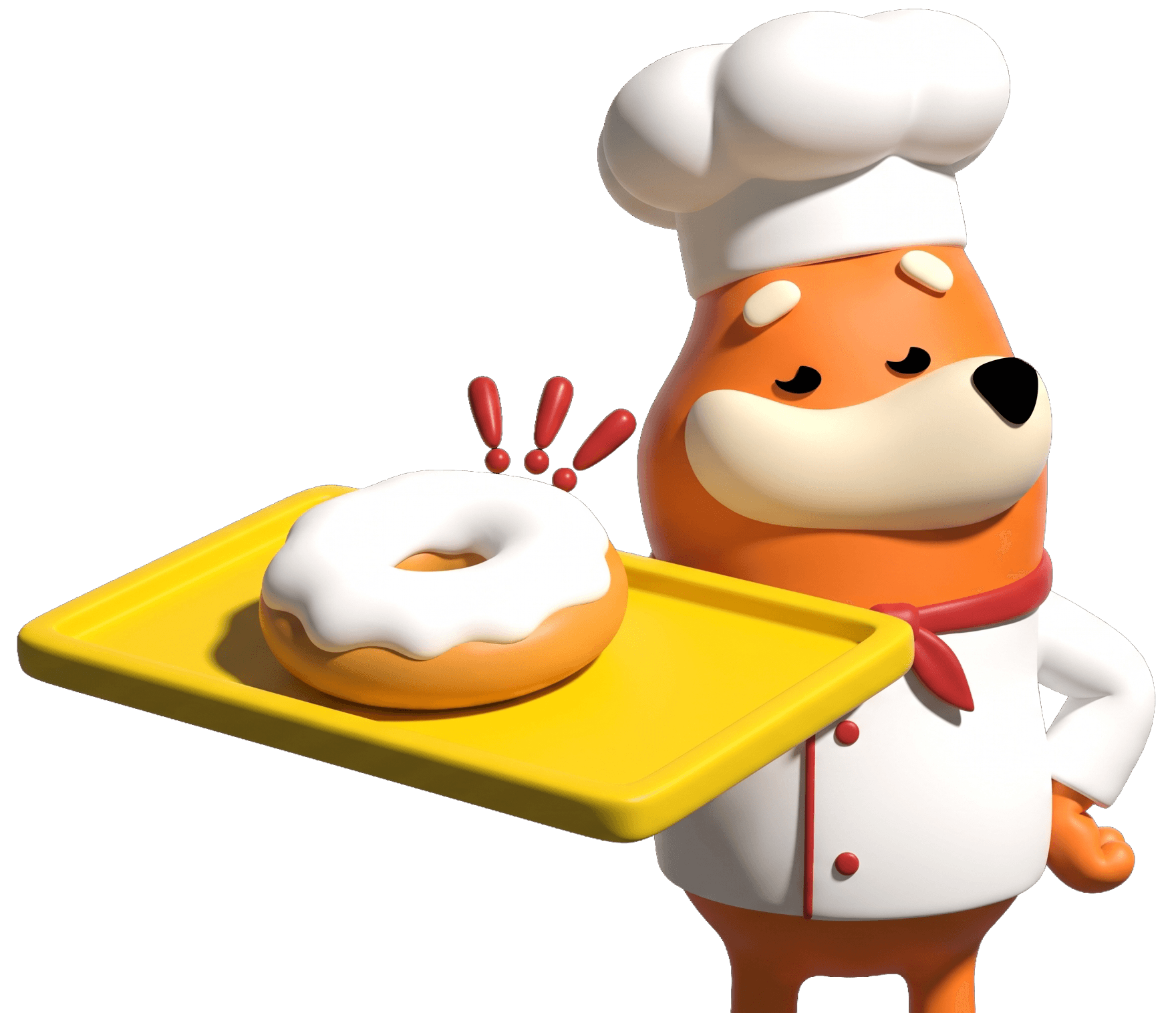 Chef BONK holding a tray with a fresh bagel
